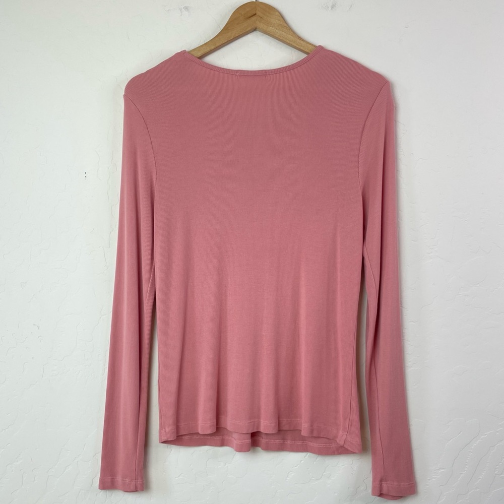 Marine Layer Dusty Pink Lexi Rib Crew Tee Stretch Tencel Long Sleeve Size XL - Picture 3 of 16